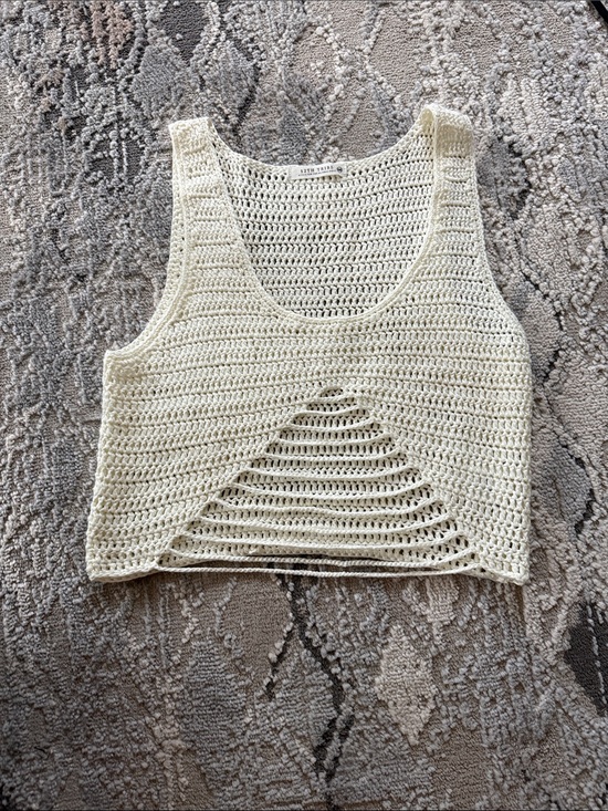 12th Tribe Tops - 12th Tribe Cream Crochet Cropped Tank
